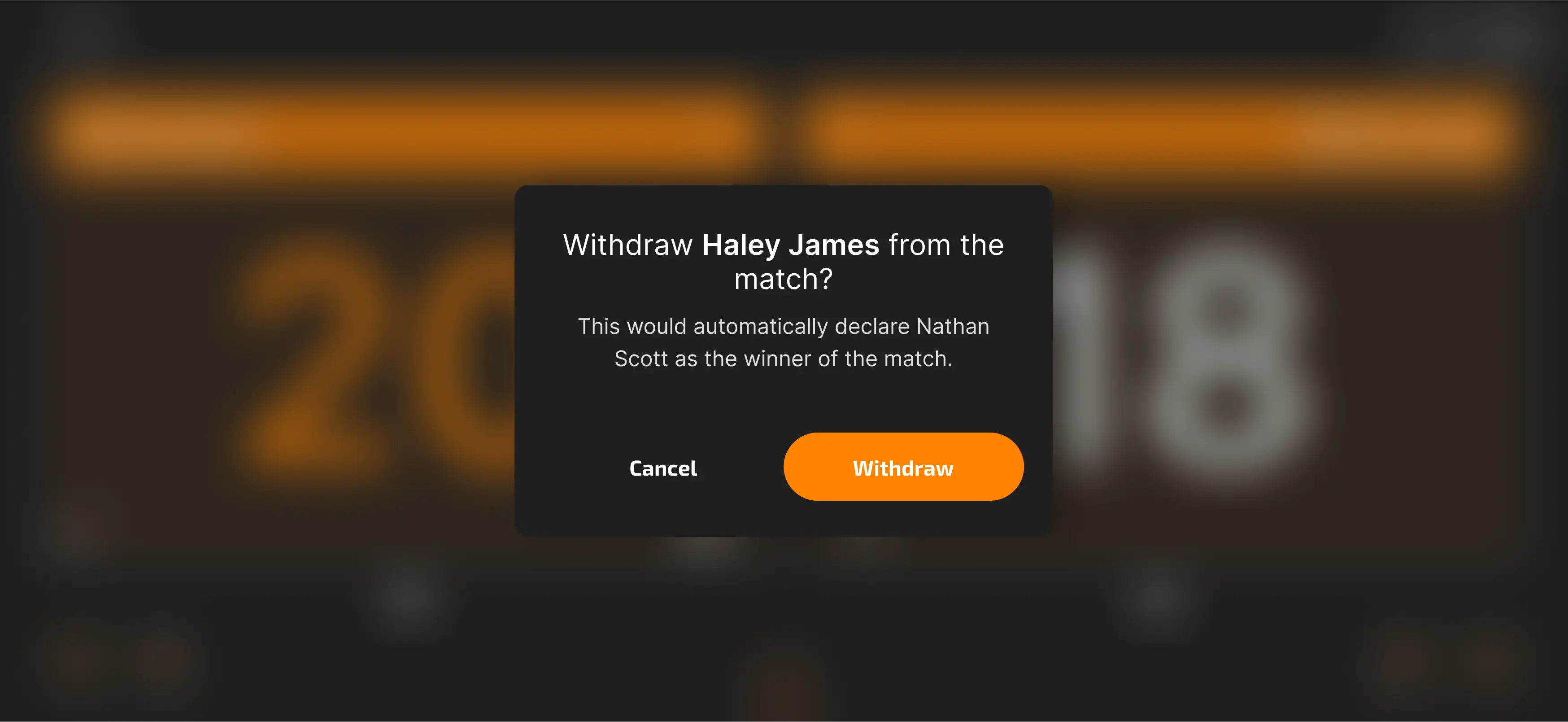 Managing Live Match - withdraw player screen